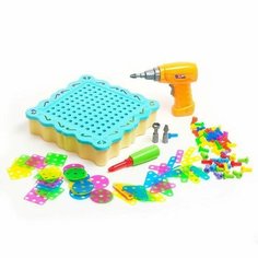 Винтовая мозаика "Конструктики", с электрическим шуруповертом и подсветкой, 200 деталей Zabiaka