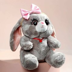 Мягкая игрушка Зайка Ла-Пу-Ля с повязкой бант, цвет серый, 20 см Denco Store