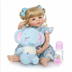 Кукла реборн силиконовая NPK Doll. Кукла - младенец Reborn 55 см. в голубом платье с единорожками.