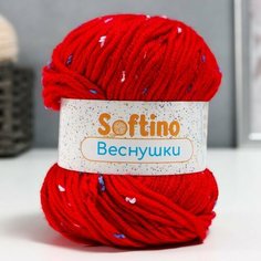 Пряжа 60% акрил, 30% кашемир, 10% шёлк "Веснушки" 50 гр 80 м цвет 10 красная Softino