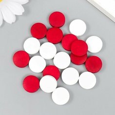 Бусины для творчества дерево "Плоский круг" набор 20 шт белый, малиновый 0,4х1,5х1,5 см Нет бренда