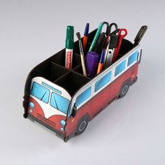 Подставка для канцелярии деревянная "Фургон", с принтом Россия