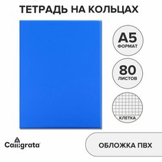 Тетрадь на кольцах А5, 80 листов клетка, обложка ПВХ синяя Россия