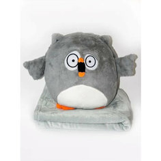 Мягкая игрушка Эмоциональная сова с пледом/подушка/3 в 1, серая Dg Shopp