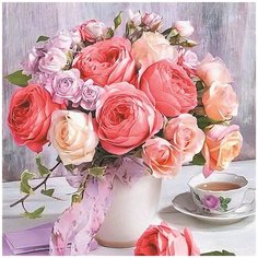 Алмазная мозаика на подрамнике 30х30 цветы, алмазная живопись 30*30, картина стразами, алмазная вышивка, полная выкладка цветы розы Стиль для Дома