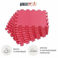 Коврик-пазл UNIX Fit влагостойкий, большие мягкие модули спортивные, детский коврик, 30 х 30 х 1 см, красный, 24 шт.