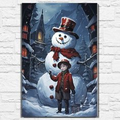 Картина по номерам на холсте новый год (мальчик и снеговик, праздник, зима) - 12650 В 60x40 Бруталити