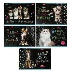 Альбом для рисования А4, 32 листа на скрепке "МУРчат коты", обложка мелованный картон, блок 100 г/м2, микс Hatber