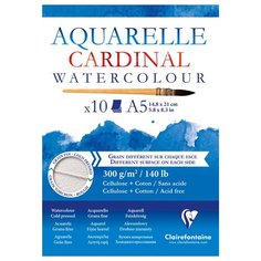 Альбом для акварели, 10л, А5, на склейке Clairefontaine "Cardinal", 300г/м2, торшон, холод. пресс, хлопок
