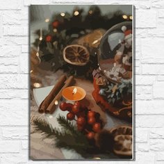 Картина по номерам на холсте новый год рождество (уют, натюрморт, плед, зима, пряности, свечи) - 12916 40х60 Бруталити