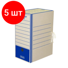 Комплект 5 штук, Короб архивный на завязках 150 мм, син Attache