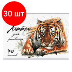 Комплект 30 шт, Альбом для рисования А4 40 л, скоба, обложка офсет, пифагор, 205х290 мм, "Дикая природа" (1 вид), 105086