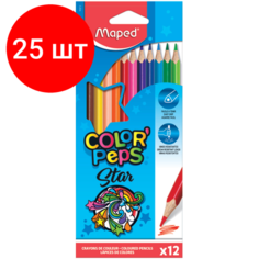 Комплект 25 шт, Карандаши цветные MAPED"ColorPeps Star", 12 цветов, трехгранные, заточенные, европодвес, 183212