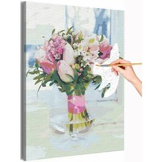 Тюльпаны в вазе / Букет цветов Раскраска картина по номерам на холсте с неоновой краской 40х60