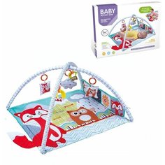 Детский развивающий мягкий коврик 84х73 см с дугами, погремушками и мягкими игрушками для новорожденных, бортик с картинками, шуршалка Zhorya