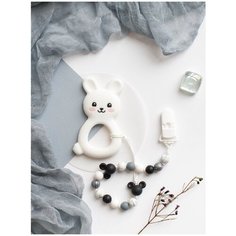 Силиконовый грызунок прорезыватель для зубов и держатель для пустышки , держатель для соски пустышки из пищевого силикона iSюминка, "Зайчик", 09074001