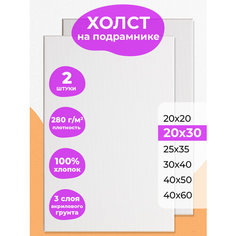 Набор холстов на подрамнике 20х30 РамКом - 2 шт, холст мини грунтованный хлопковый для рисования, для акрила , масла, гуаши, темперы, белый маленький