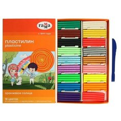 Пластилин 18 цветов 234 г (6 классических, 6 флуоресцентных, 6 перламутровых) "Гамма" "Оранжевое солнце", со стеком (1шт.) Gamma