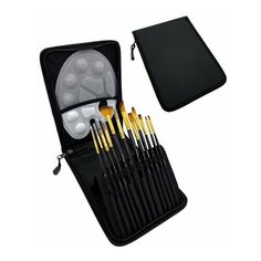 Кисти набор 12 шт. Синтетика AS-12 Круглые (№1,3,5,7,11) и Плоские (№2,4,6,8,9,10,12) с палитрой в пенале
