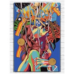 Картина по номерам на холсте Красочная девушка абстракция (поп арт) - 9225 В 60x40