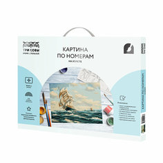 Картина по номерам на холсте ТРИ совы "Море", 30*40см, с акриловыми красками и кистями (арт. 335082)
