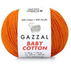 Пряжа Gazzal Baby Cotton (Газзал Беби Коттон) - 2 мотка Морковный (3419) 60% хлопок, 40% акрил 165м/50г