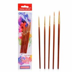 Набор кистей (синтетика, №2,3,5,6,7) 5 шт, деревянная ручка, Проф Пресс