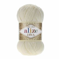 Пряжа ALIZE DIVA, молочно-бежевый - 383, 100% микрофибра акрил, 5 мотков, 100 г, 350 м.