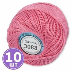 Пряжа для вязания спицами, крючком, машинного вязания Gamma Ирис классическая тонкая, 100% хлопок цвет 3088 розовый, 10 шт. по 10 г 82 м