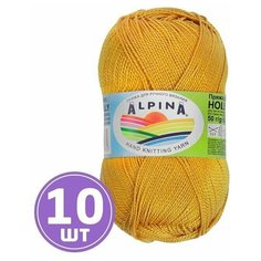 Пряжа для вязания крючком спицами Alpina Альпина HOLLY классическая тонкая мерсеризованный хлопок 100%, цвет №191 Горчичный 200 м 10 шт по 50 г