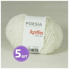 Пряжа полушерсть для вязания крючком, спицами Katia Катя POESIA плюшевая средняя, шерсть/хлопок/акрил/полиамид, цвет 50 белый 5 шт. по 50 г, 80 м