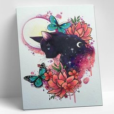 Алмазная мозаика на холсте 15х20 Полночный кот, 16 цветов DIY