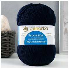 Пряжа "Перспективная" 50% мериносовая шерсть, 50% акрил объёмный 270м/100гр (04-Т. Синий), 1шт Пехорка
