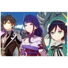 Картина по номерам на холсте Игра Gensgin Impact (Паймон, Венти, Делюк, Джинн, Синьора) - 8040 Г 60x40