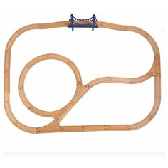 Детская деревянная железная дорога, Набор дополнительных рельс с мостом и поездом, 35 деталей Mama Za Toy