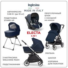 Коляска 3 В 1 Inglesina Electa с подставкой под люльку Stand Up Soho Blue