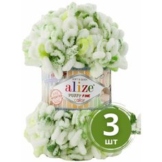 Пряжа Alize Puffy Fine Color (Пуффи Файн Колор) - 3 мотка цвет: 7627 Весна, маленькие петельки (2см), 100г 14м