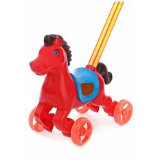 Каталка Лошадка красная на палке с ручкой Toys