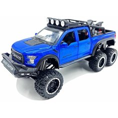 Ford Raptor F-150 Форд Раптор (металлическая инерционная машинка, 1:32, 22 см, с открывающимися дверьми, капотом и багажником, С мотоциклом) Che Zhi
