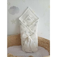 Конверт - одеяло муслиновый на выписку цветочки на молочном Нет бренда
