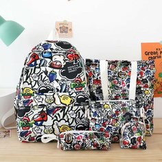 Рюкзак школьный для девочек / Ранец комплект 5 в 1 / Портфель в школу , надписи Нет бренда