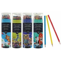 Карандаши цветные 36 цветов Funcolor пластиковые, в картонной тубе, микс из 4 видов Нет бренда
