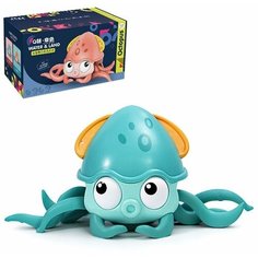Заводная игрушка Осьминог на веревочке, игрушка-каталка зеленый, для воды и суши Izba Lova Toys