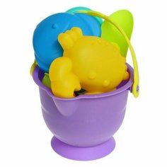 Песочный набор в сетке: ведёрко, лопатка, сито, кораблик, 2 формочки, Китай