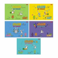 Альбом для рисования А4, 48 листов, на скрепке, "Милый зайка", обложка мелованный картон, блок 100 г/м², микс Россия