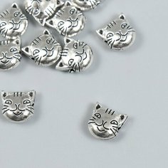 Арт Узор Бусина для творчества металл "Котик" набор 10 шт серебро 1,1х1,1 см