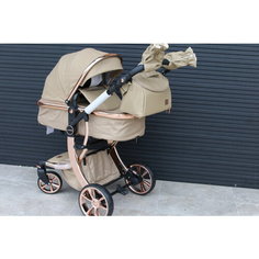 Детская коляска - трансформер 2в1 Teknum 608 С реверсивным блоком Экокожа С сумкой и муфта для рук в комплекте, коричневая