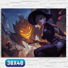 Картина по номерам на холсте осень хэллоуин (овервотч, overwatch, мерси, ангел) - 12539 40х30 Бруталити