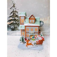 Новогодний объемный 3д пазл конструктор развивающий из картона DIY TOY "Новогодний дом" 33 элемента, 3+