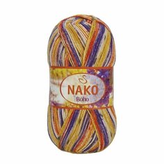 Пряжа NAKO Boho Nako, жёлтый/белый/фиолетовый - 32842, 75% шерсть, 25% полиамид, 5 мотков, 100 г, 400 м.